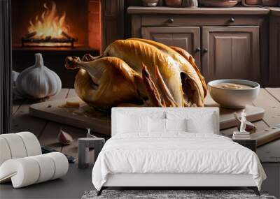 carved roast chicken with visible juicy meat Wall mural