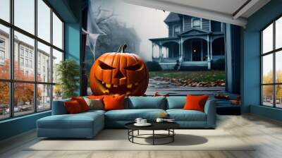 halloween pumpkin on the grave Wall mural