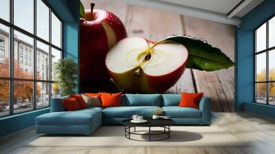 red apple on a wooden table Wall mural