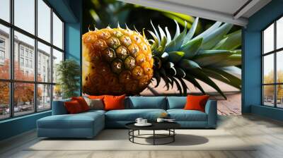 ripe pineapple with vibrant green leaves Wall mural