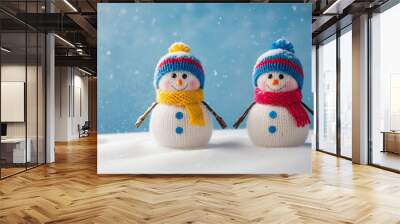 two snowmen on a snow Wall mural