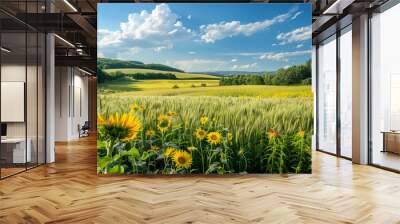 lush summer field showing stark environmental contrasts Wall mural