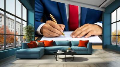 Businessman Signing Contract With Gold Pen Closeup Wall mural