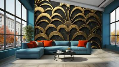 3D black and gold art deco patterns reminiscent of the roaring twenties Wall mural