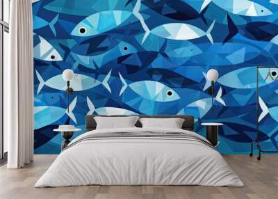 A simple repeating pattern of geometric fish Wall mural