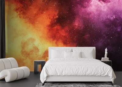 A vibrant cosmic scene featuring a blend of orange, purple, and black hues, reminiscent of deep space and stellar wonders. Wall mural