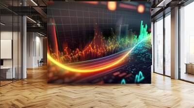 Business digital graph chart in stock trade market. Growth investment. Generative AI Wall mural