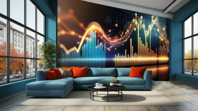 Business digital graph chart in stock trade market. Growth investment. Generative AI Wall mural