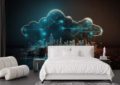 Cloud computing for digital storage and transfer big data on internet.futuristic.Generative AI Wall mural