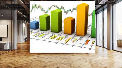 Colorful bar graph representing financial data analysis and trends in a professional business environment. Wall mural