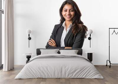 Confident Indian Businesswoman in Black Suit Posing with Arms Crossed Wall mural