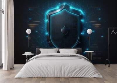 Cyber security shield technology protected data security and data privacy.Generative AI Wall mural