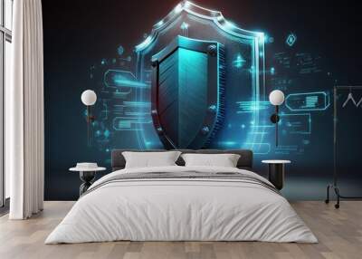 Cyber security shield technology protected data security and data privacy.Generative AI Wall mural