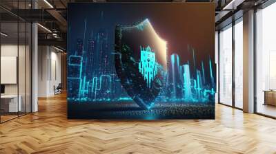 Cyber security shield technology protected data security and data privacy.Generative AI Wall mural