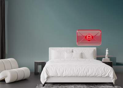 Floating red email icon above a platform on a gradient background, symbolizing digital communication and connectivity. Wall mural