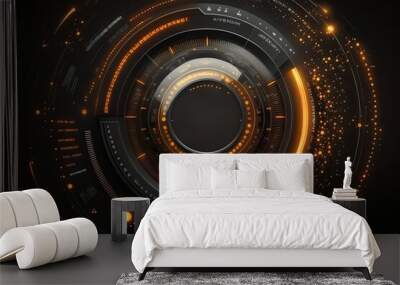 Futuristic abstract circular technology background. Digital hologram screen.Generative AI Wall mural