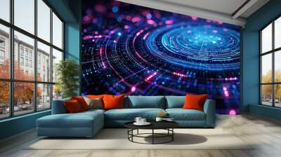 Futuristic abstract circular technology background. Digital hologram screen Wall mural