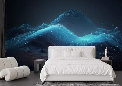 Futuristic big data visualization wave connecting neural network and moving on earth.Generative AI Wall mural