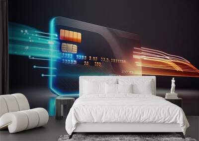 Futuristic credit card for online shopping. Payment Technology. Generative AI Wall mural