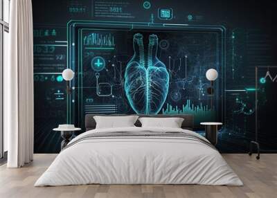 Health care digital diagnosis screen. Futuristic Medical technology. Generative AI Wall mural