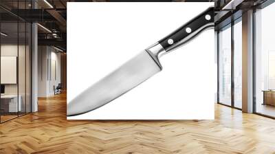 High-quality kitchen knife with a black handle and stainless steel blade on transparent background Wall mural