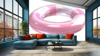 Inflatable pink-and-white swim ring pool float isolated on white background, perfect for summer fun and water activities. Wall mural