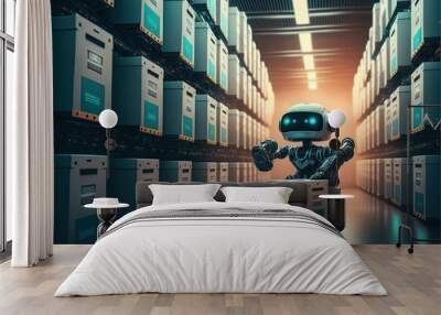 Robot or cybrog working in warehouse. Future Innovation. Generative AI Wall mural