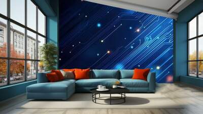 Vibrant blue abstract background with glowing lights and dynamic lines for technology and digital themes. Wall mural