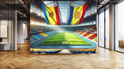 Moldova vs Andorra Football Match on the background of the soccer stadium, UEFA Nations League D, Group 2, Match Concept Wall mural