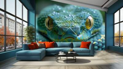 close up of a green snake Wall mural