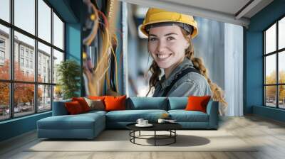 construction Woman worker with helmet Wall mural