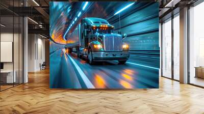 Semi Truck at Speed in Tunnel Wall mural