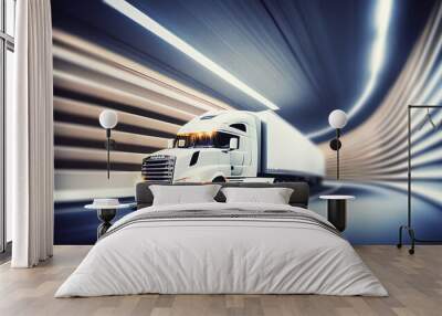 Semi Truck in Tunnel - Generative Ai Wall mural