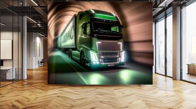 Semi Truck/Lorry in Highway Motorway Interstate at Night - Generative Ai Wall mural