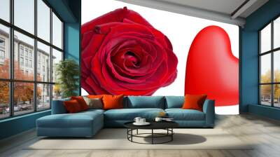 Rose and heart in red isolated Wall mural