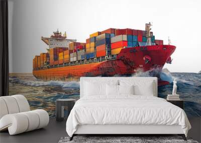 Cargo ship color cut out on .PNG transparent background Wall mural