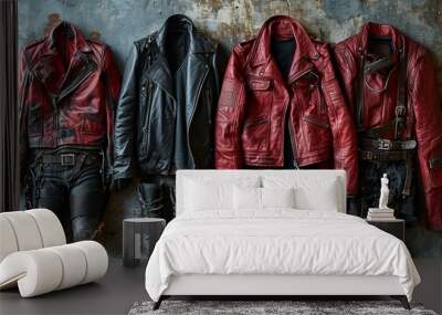 set of biker leather suits and jackets equipment Wall mural