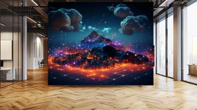 Cloud data visual in a linkage network Wall mural