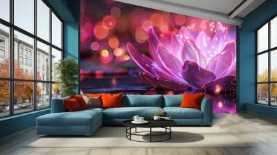 colorful purple lotus flower made of lights and pink light image Wall mural