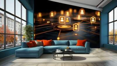 Digital network connections with user icons Wall mural