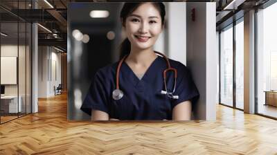 Portrait of a beautiful young asian nurse with stethoscope Wall mural