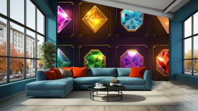 Gem set icons on dark background isolation, Illustration	 Wall mural