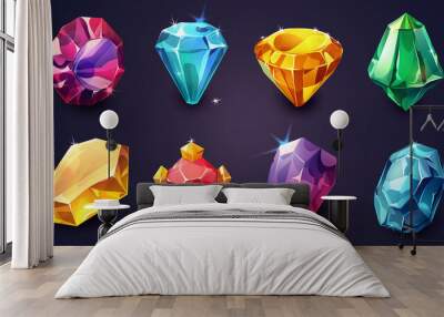 Set of Awesome gem icon isolation on dark background, Illustration. Wall mural