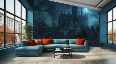 The halloween dark castle, game background, Illustration  Wall mural