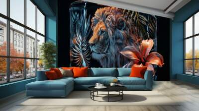 The realistic of Ice cube with Lion isolation, game icon, Illustration Wall mural