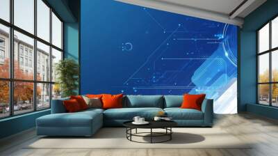  blue technological background featuring geometric shapes in blue and white Wall mural