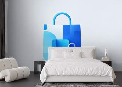  Logo Design Featuring a Shopping Bag Outline Icon. Blue and Gray Color Palette Wall mural