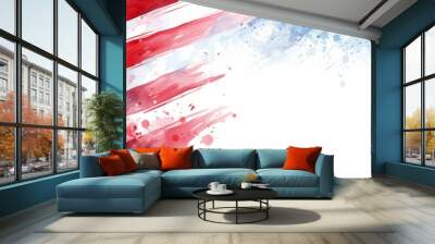 A white background with an American flag and fireworks in the corner, creating a festive atmosphere for the USA's national holiday.  Wall mural