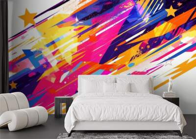 an abstract background with colorful geometric elements and bold stripes on a white backdrop，combines striking lines and shapes Wall mural