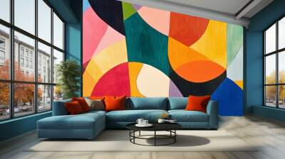 An abstract painting Colorful shapes and curves, geometric patterns. -Abstract painting of colorful shapes art deco, cut paper collage  Wall mural